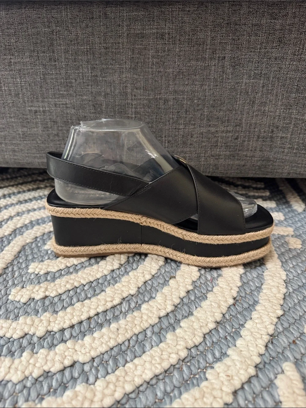 Marc Fisher LTD Black Leather Platform Espadrille Sandals Women's Size 8 NWT